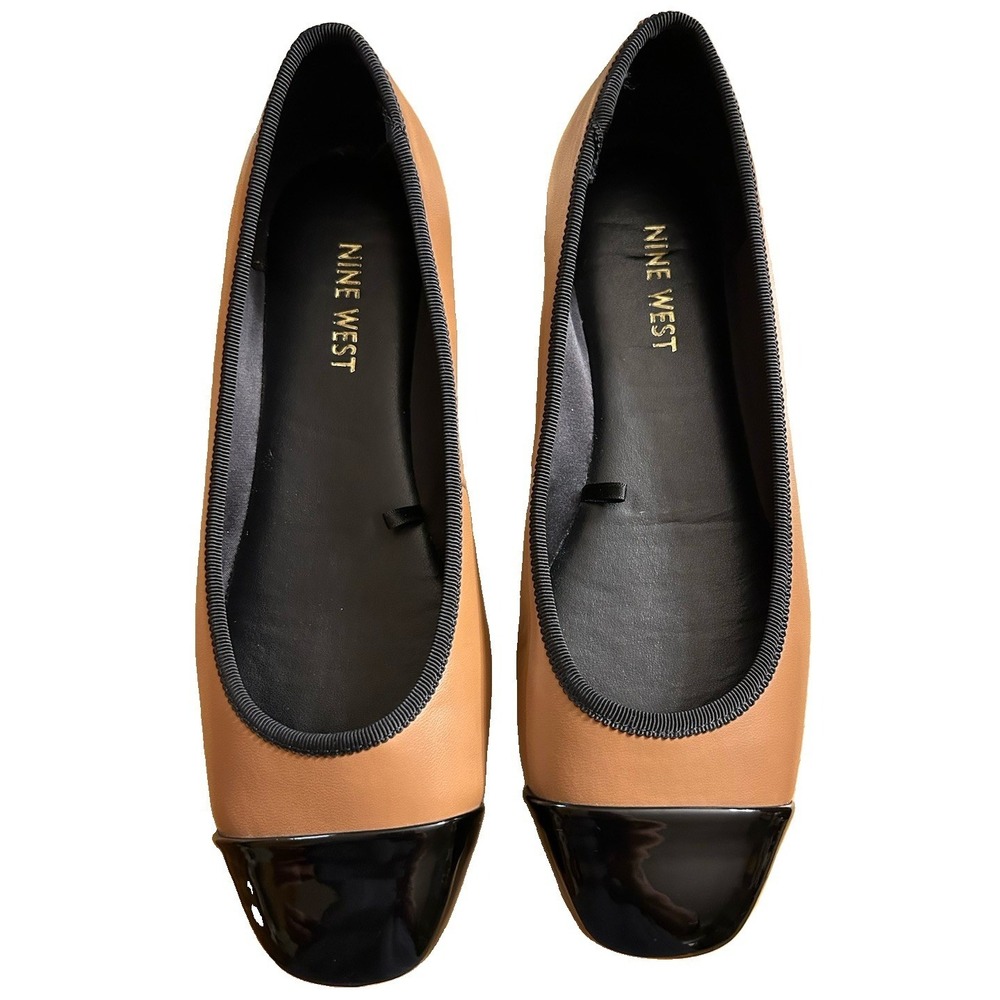 Nine West Teland Flats Womens Pecan Black Cap Toe Ballet Work Shoes size 10